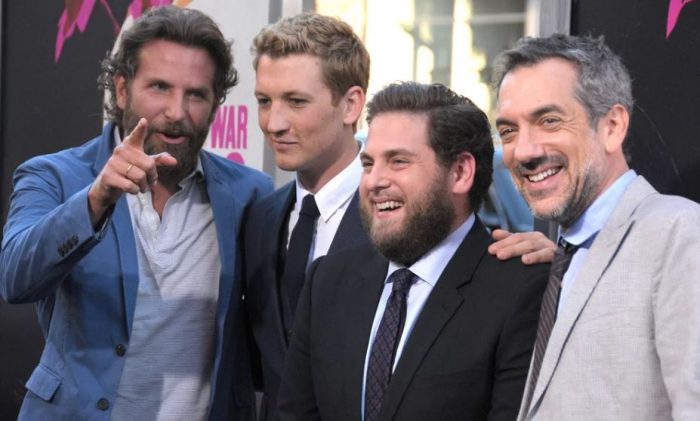 Bradley Cooper, Miles Teller, Jonah Hill a režisér Todd Phillips na premiéře v New Yorku