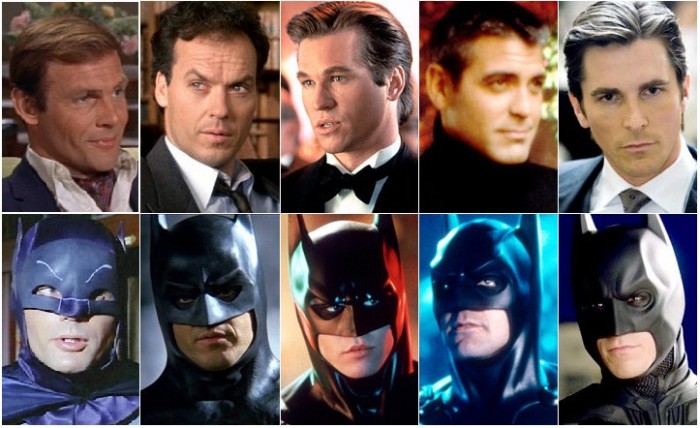 Všichni filmoví Batmani - Adam West, Michael Keaton, Val Kilmer, George Clooney a Christian Bale